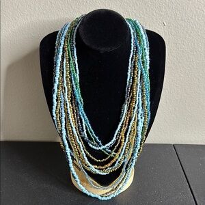 Bali Glass Bead Sparkle Big Buck Wood Necklace in Turquoise Boho​